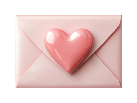 Romantic love letter envelope with heart home digital soft colors close-up sentimental design isolated on transparent background png