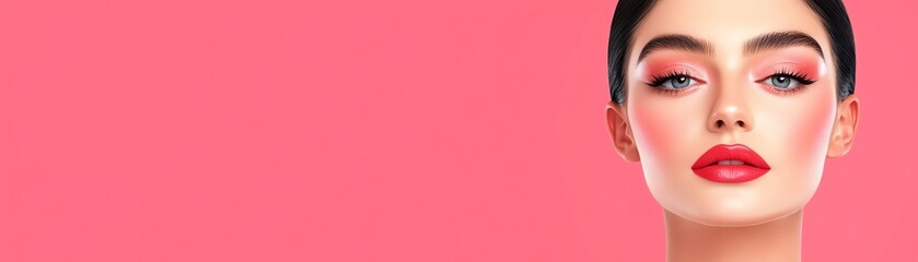 Fototapeta premium Beautiful woman, pink background