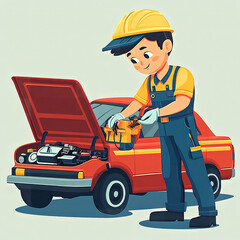 Colorful illustrations for children showcasing various electricity-related professions such as electricians, electrical technicians, auto electricians, and more, perfect for books, online education, a