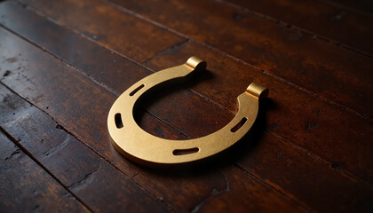 Golden horseshoe on wooden surface, St. Patrick's Day theme