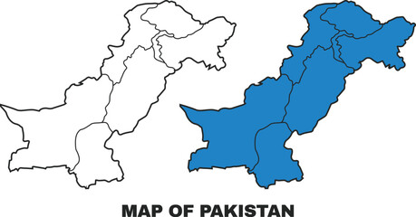 Pakistan Blue detailed outline map border regions outline vector set
