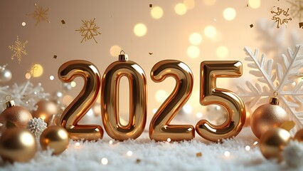 Golden 2025 New Year Celebration Scene,
Festive 2025 Decoration with Warm Light,s
Elegant Holiday Display for New Year 2025. Ai