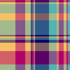 Vibrant diagonal plaid pattern in teal, mustard yellow, magenta, and navy.  Perfect for textile designs, fashion, home decor, and website backgrounds.  Adds a modern, stylish touch to any project.
