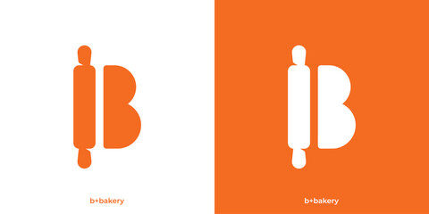 Simple B Initial for Bakery Logo Design Template. Rolling Pin and Letter B Icon Graphic. 