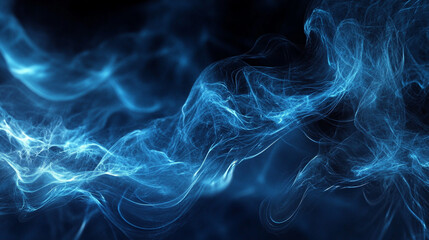 Fototapeta premium Ethereal Blue Smoke Abstract Background for Artistic Design, Abstract blue smoke swirls and clouds on a black background.