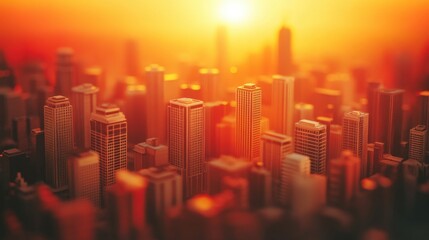 Fototapeta premium Cityscape at Sunset Golden Hour Skyline Towers