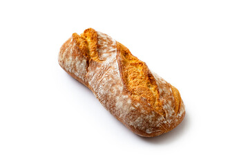 Ciabatta isolata su fondo bianco, pane tipico italiano 