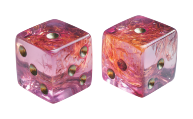 Vibrant pair of transparent dice highlighting high fidelity studio setting product creative perspective isolated on transparent background png