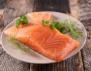 tranche de saumon fraiche avec des herbes en cuisine illustration recette ia