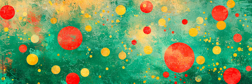 Poster A dynamic display of bold colors features overlapping circles in red, yellow, and green, creating an engaging visual effect. The textured backdrop adds depth to the artwork