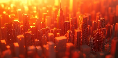 Obraz premium Amber Cityscape at Sunset Golden Hour Glow