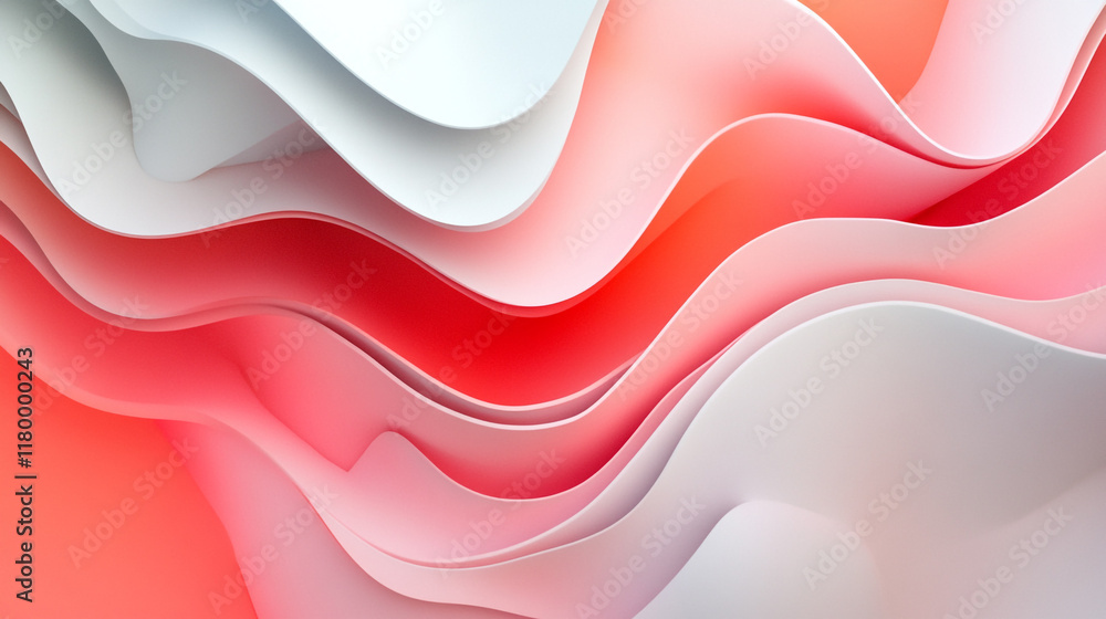 Poster flowing red and white abstract waves, modern red and white abstract design template with layered sha