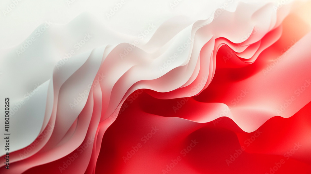 Poster flowing red and white abstract waves, modern red and white abstract design template with layered sha