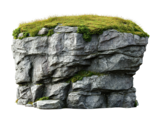 Majestic rocky cliff with lush grass nature landscape high fidelity scene outdoor serenity aerial perspective isolated on transparent background png
