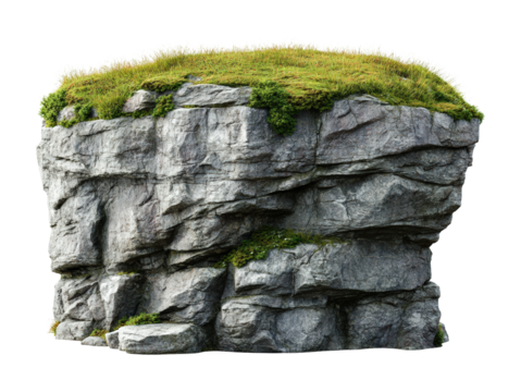 Majestic rocky cliff with lush grass nature landscape high fidelity scene outdoor serenity aerial perspective isolated on transparent background png