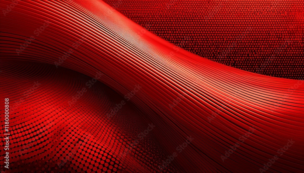 Aufkleber abstract background of curved surfaces and halftone dots in red colors. generated image