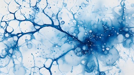 Abstract Blue Watercolor Ink Painting with Branching Patterns
