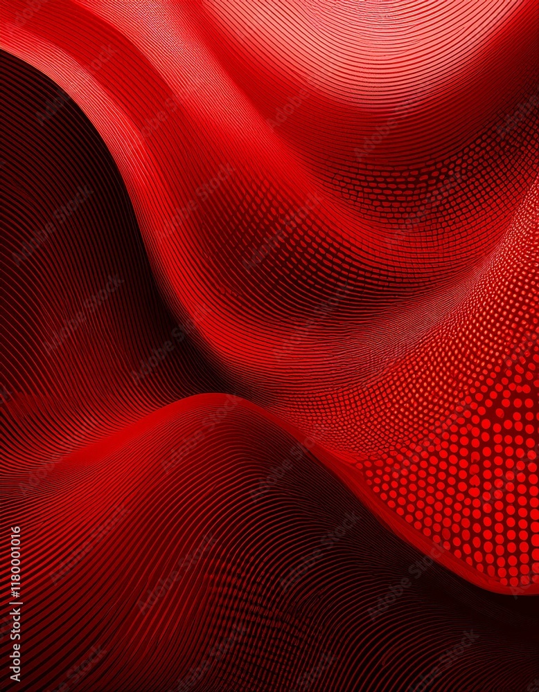 Aufkleber abstract background of curved surfaces and halftone dots in red colors. generated image