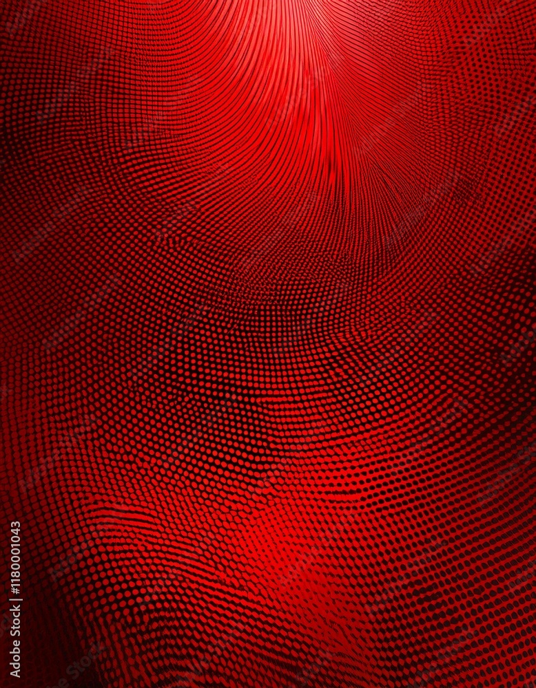 Poster abstract background of curved surfaces and halftone dots in red colors. generated image