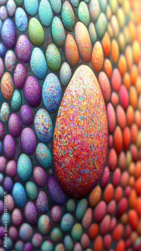 Poster digital mosaic of colorful easter egg icons creating a vibrant and festive design with a smooth grad