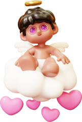 Cupid on a Love Cloud, little angels or amur. Cute cartoon 3D little kids with heart wings. Happy Valentines day, love and romantic concept.	
