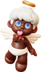 Funny Cupid Blowing Little Pink Heart Kiss, little angels or amur. 3D Cute Cartoon Cute little kids with heart wings. Happy Valentines day, love and romantic concept.	