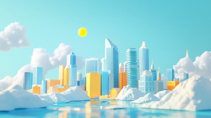 3D illustration of economic graph.