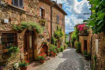Obraz premium Tuscan Charm: A Quaint House Amidst Historic Alleyways and Sun-kissed Streets