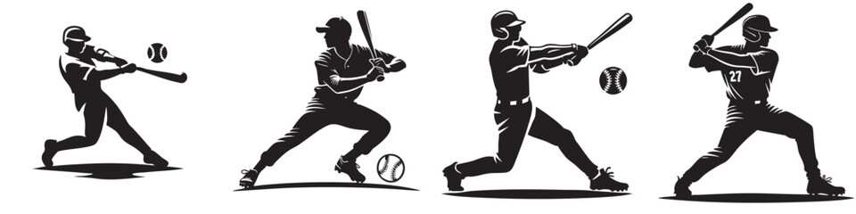 Continuous silhouette collection of various sports athlete activities