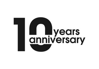 10 years anniversary logo, icon or badge. 10th birthday, jubilee celebration, wedding, invitation card design element. Vector illustration.