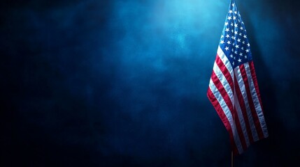 Obraz premium A minimalist representation of the American flag against a dark blue background, symbolizing patriotism and national pride, ideal for formal presentations.