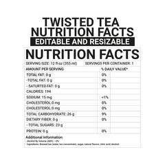 twisted tea nutrition facts with 100% editable and resizable file, twisted tea calories half and half