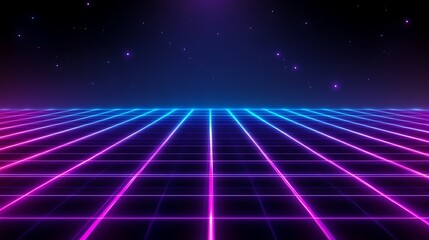 Retro Neon Grid Landscape Under a Starry Sky