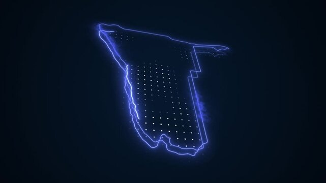 3D Neon Blue Namibia Map Borders Outline Loop Background
