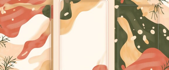 Modern wall art featuring an abstract red flower background with watercolor art texture, incorporating floral and botanical elements and an x-ray style of botanical leaves