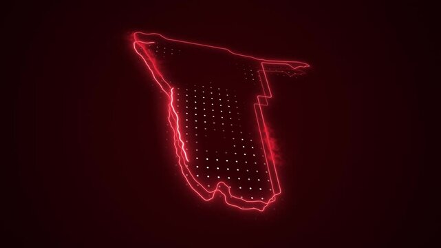 3D Neon Red Namibia Map Borders Outline Loop Background
