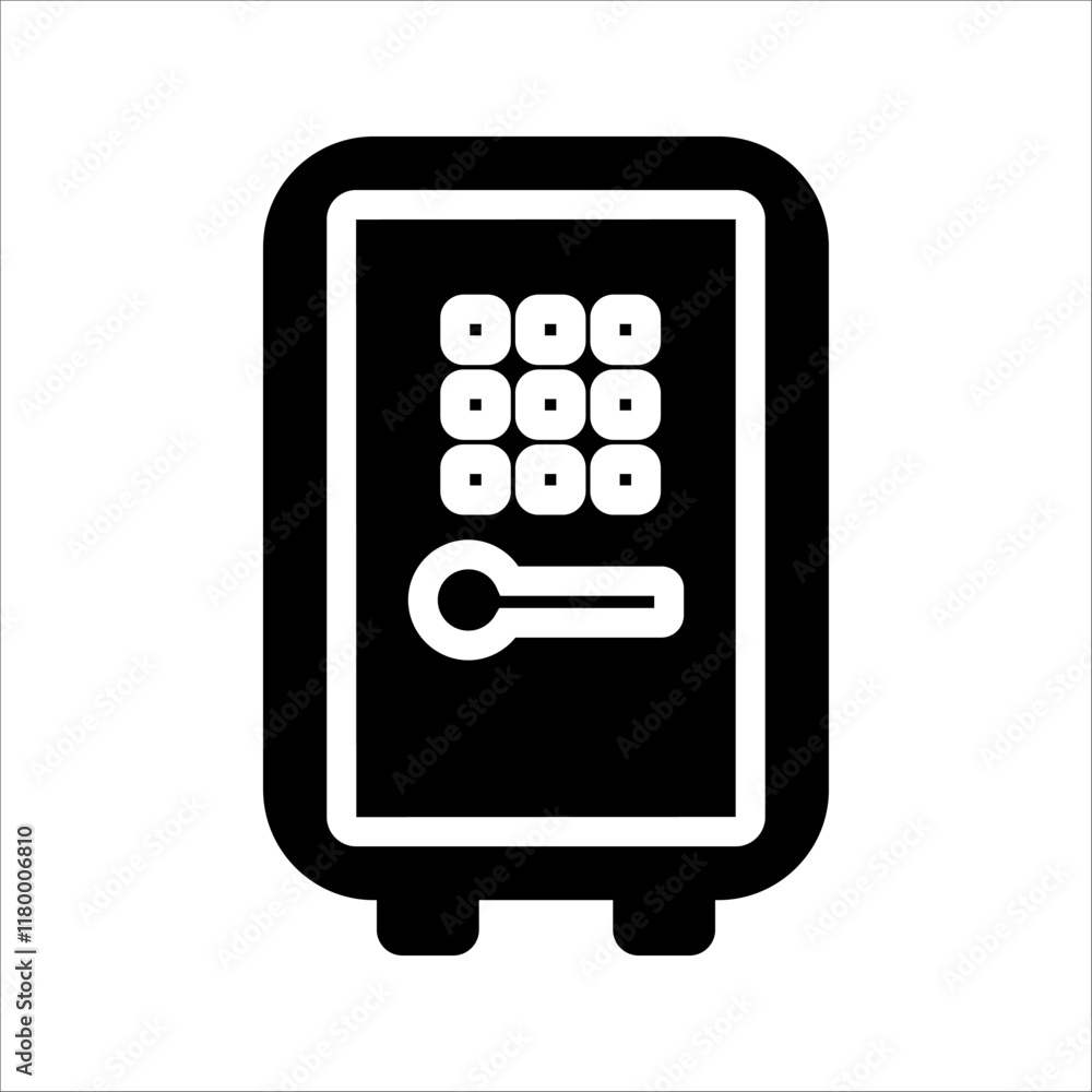 Poster safe deposit box icons set. closed safe and objects that are stored in it such as money and security
