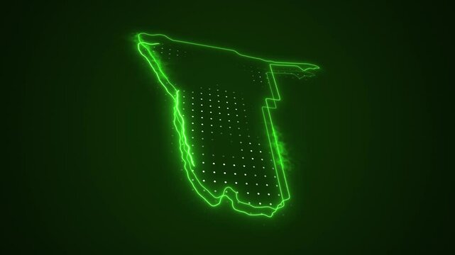 3D Neon Green Namibia Map Borders Outline Loop Background