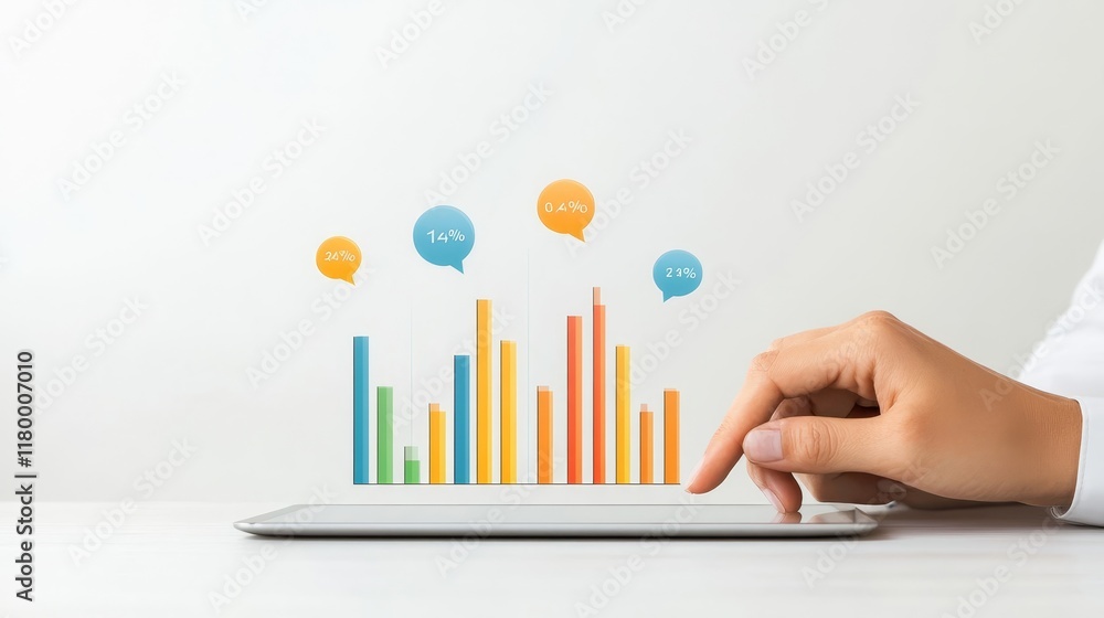 Aufkleber business growth and success concept with graph and data visualization on digital tablet showing colo