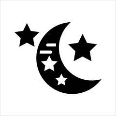 Crescent moon with stars icon on white background. Night icon. Crescent moon icon. Minimalist style.