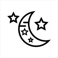 Crescent moon with stars icon on white background. Night icon. Crescent moon icon. Minimalist style.