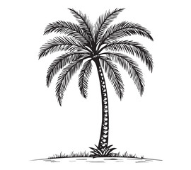 Black and white one line art icon drawing a small top lady palm with white background