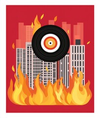 Obraz premium Contemporary art collage, modern design incorporating retro style, featuring a composition with a retro vinyl record set against a bright background