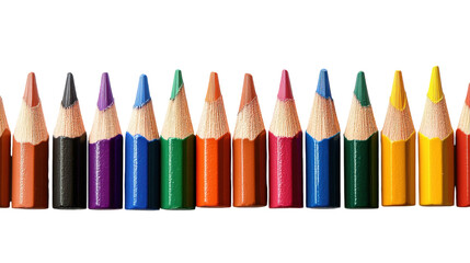 Fototapeta premium Vibrant array of colored pencils arranged neatly on a white background for creative inspiration