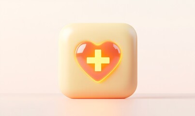 3D Render of a Heart with Plus Icon.