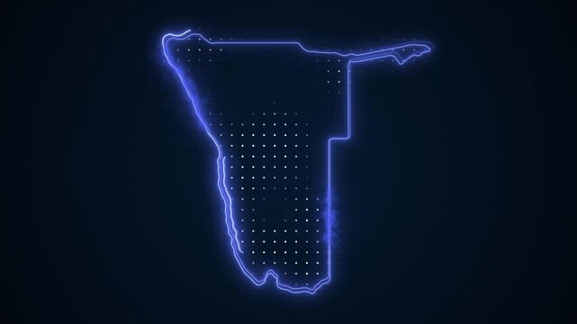 Neon Blue Namibia Map Borders Outline Loop Background