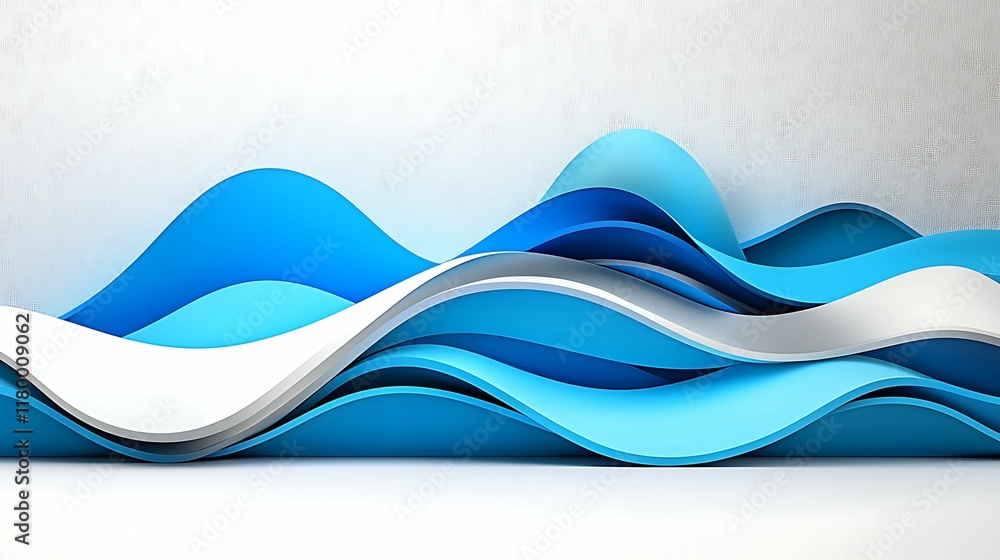 Poster a dynamic composition of flowing blue waves, showcasing a blend of light and shadow, evoking a sense