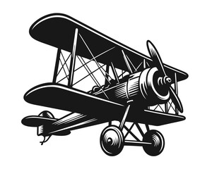 WW1 biplane silhouette. Clipart image isolated on white background 