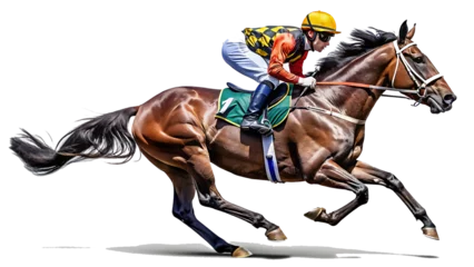 Gordijnen Horse racer on transparent background, horse racing isolated on white background as transparent. PNG.AI GENERATED © khaledSaifulllah