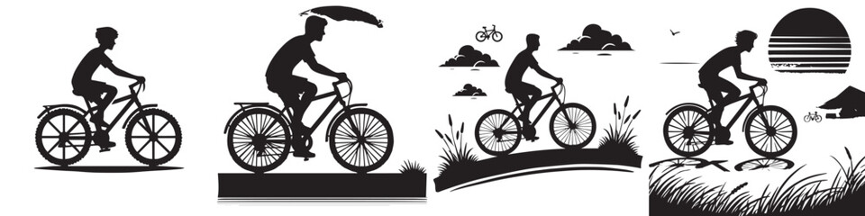 Continuous silhouette collection of various sports athlete activities